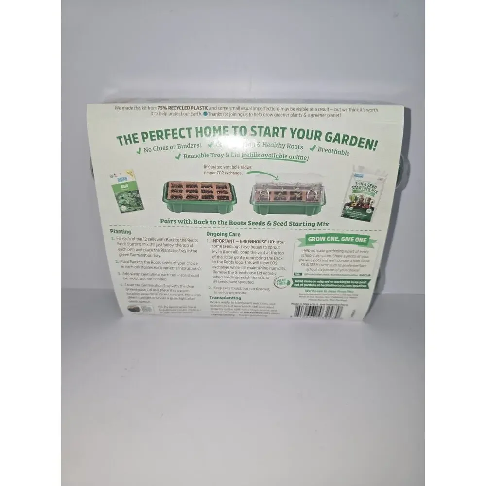 NEW Back To The Roots Greenhouse Germination Kit 12-Cell Tray & Lid